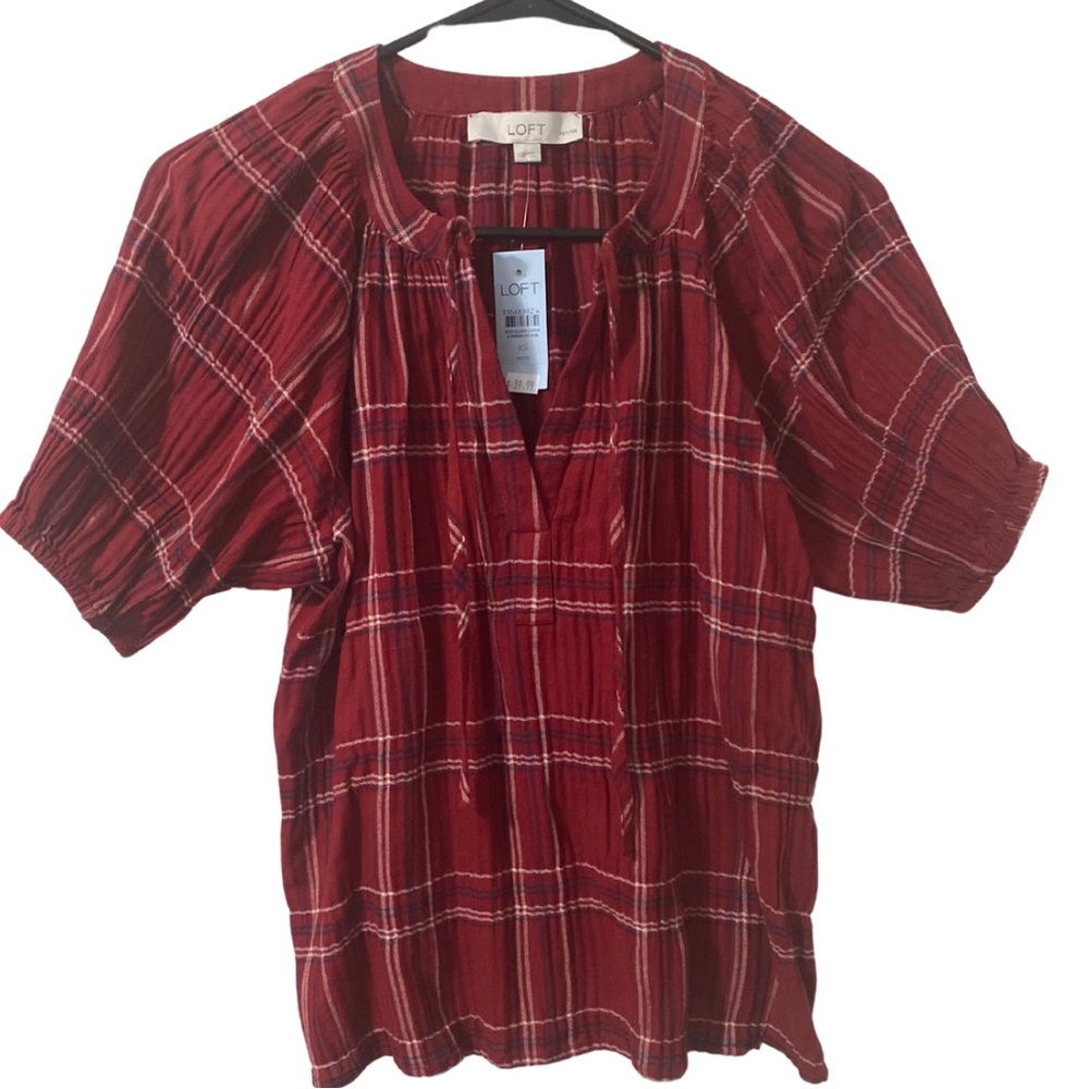 LOFT Burgundy Plaid Blouse